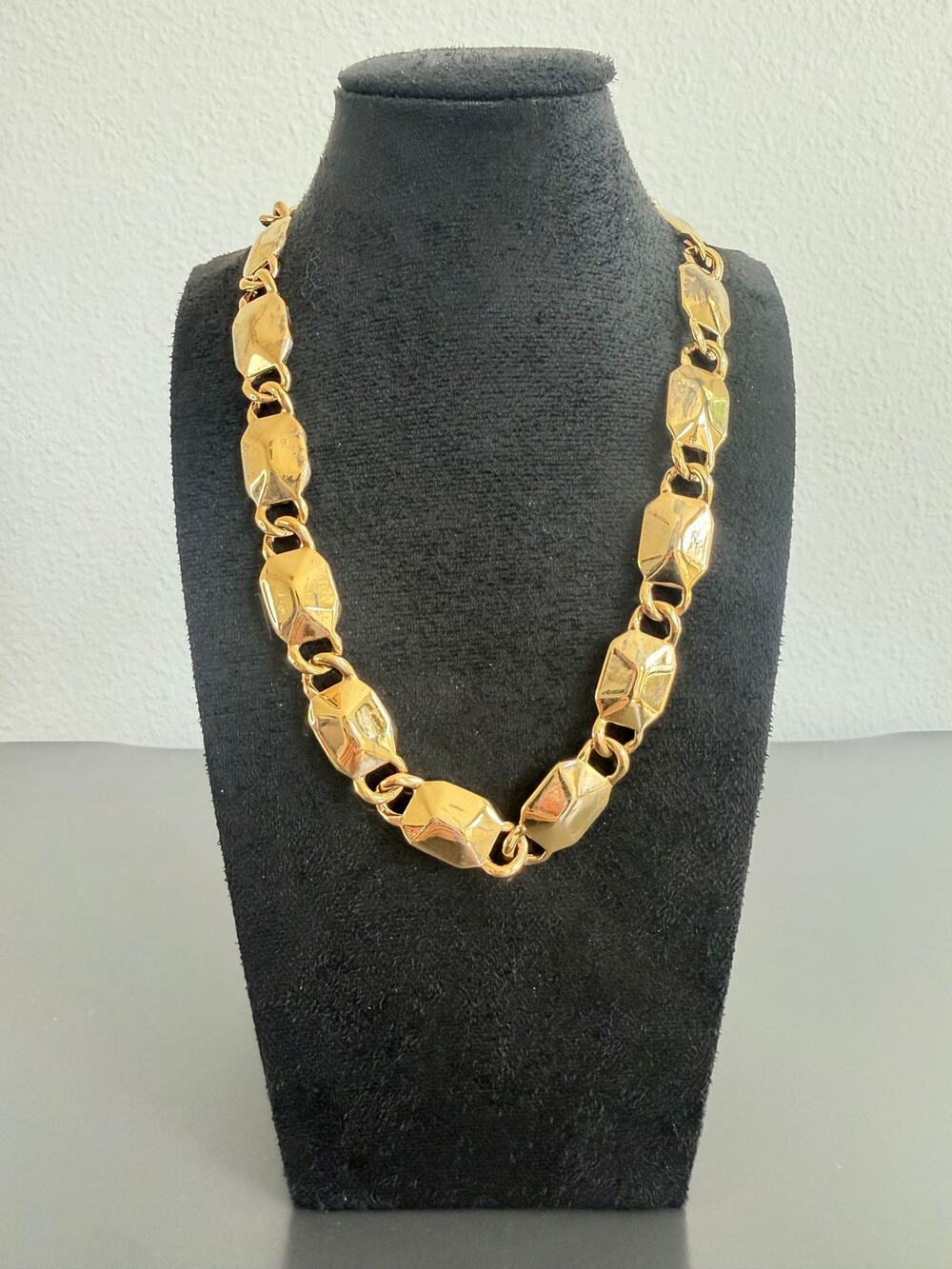 Vintage Anne Klein necklace chunky gold-tone geometric links statement 18 inch